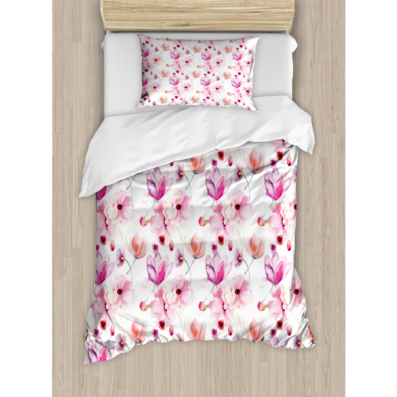 Watercolor Spring Blooms Duvet Cover Set