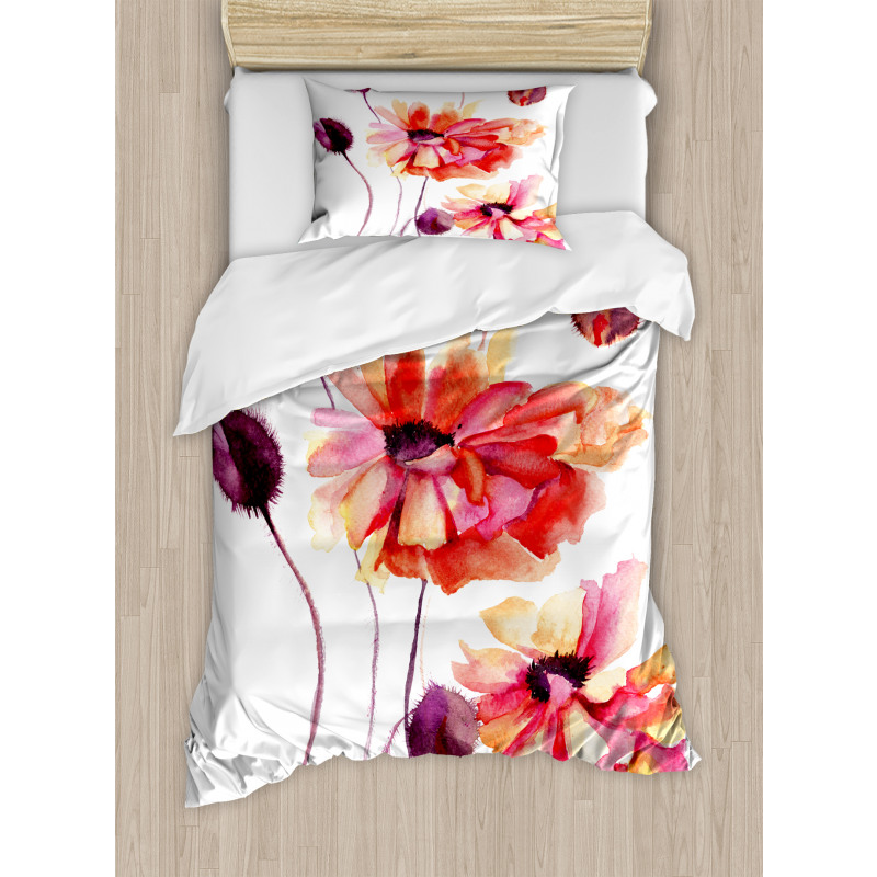 Watercolor Poppies Buds Duvet Cover Set