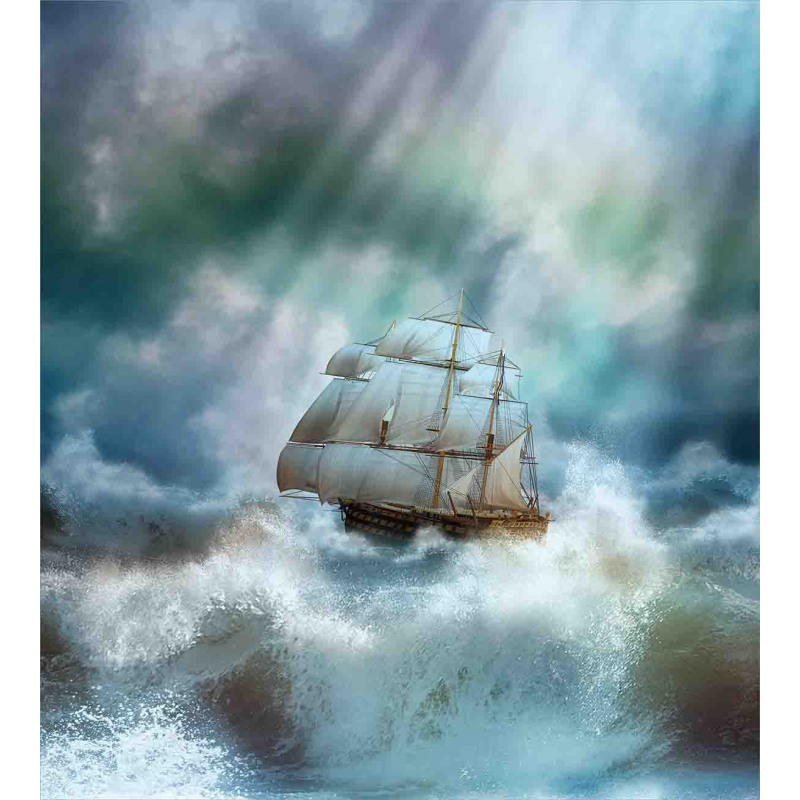 Pirate Ship on Wavy Sea Duvet Cover Set