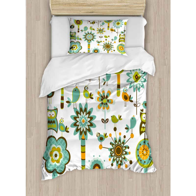 Birds Flowers Trees Duvet Cover Set