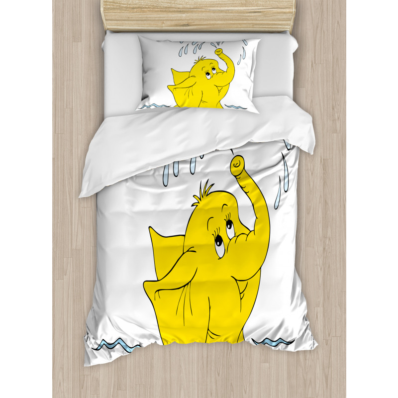 Cartoon Elephant Water Duvet Cover Set