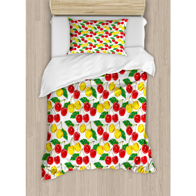 Graphic Colored Cherries Duvet Cover Set