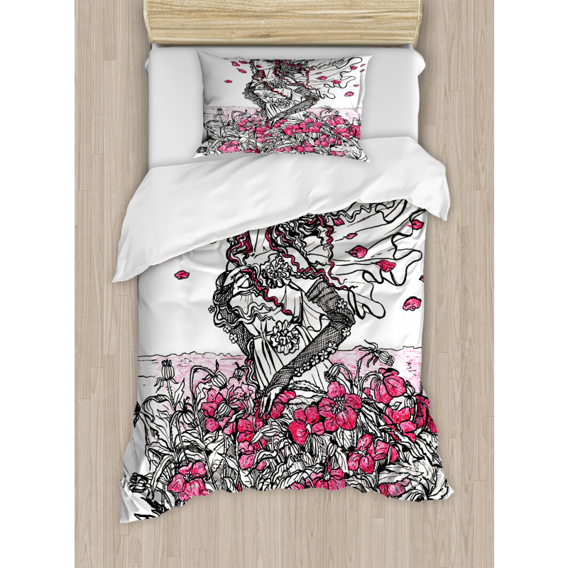 Woman on a Poppy Field Duvet Cover Set