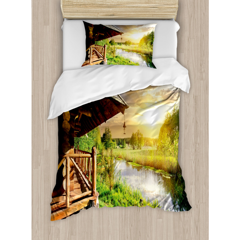 Wooden House by the Lake Duvet Cover Set