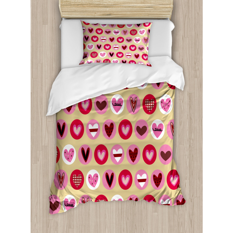 Cartoon Style Hearts Duvet Cover Set