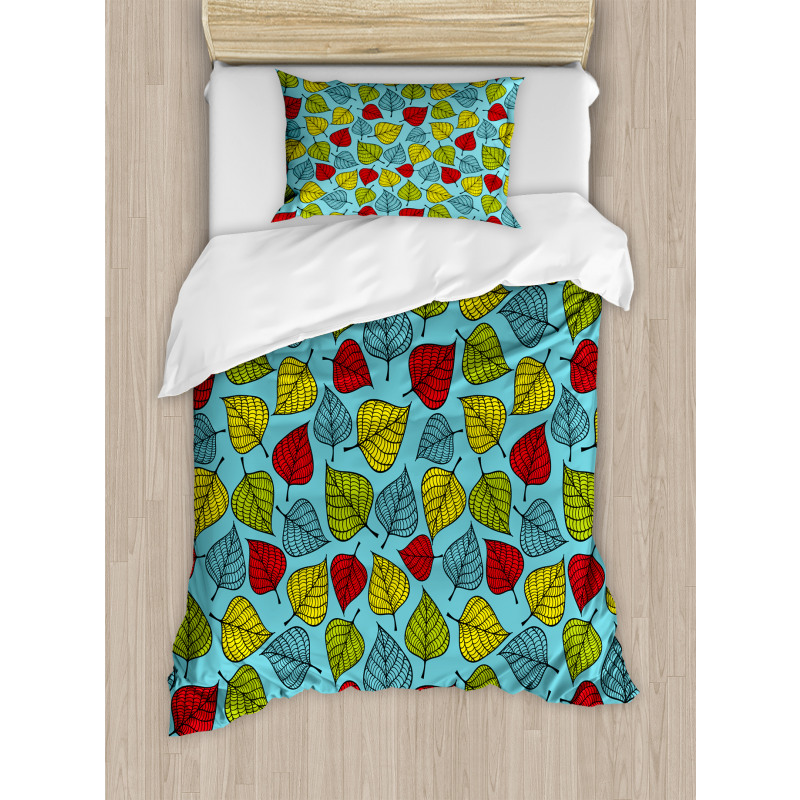 Falling Leaves on Blue Duvet Cover Set