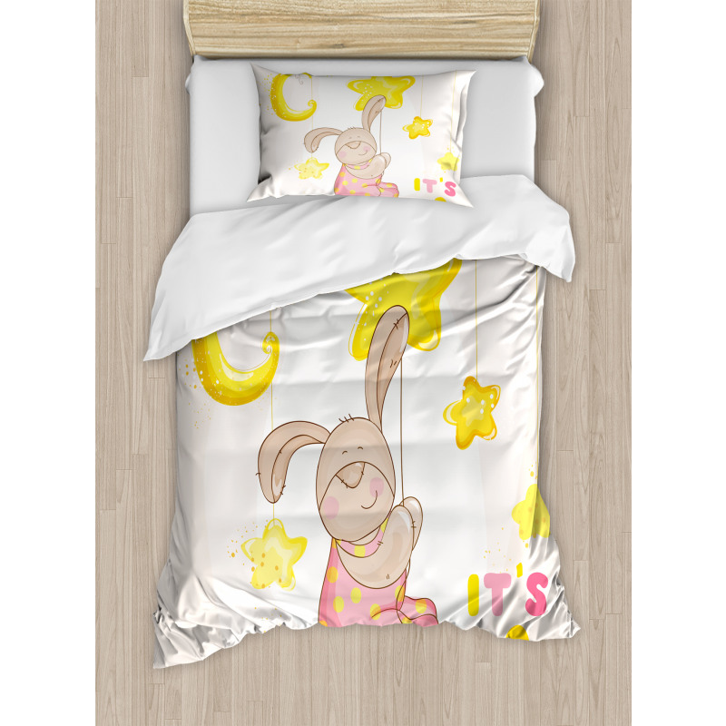 Cartoon Bunny Stars Moon Duvet Cover Set