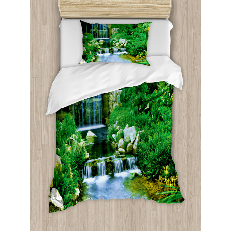 Waterfall Rocks Forest Duvet Cover Set