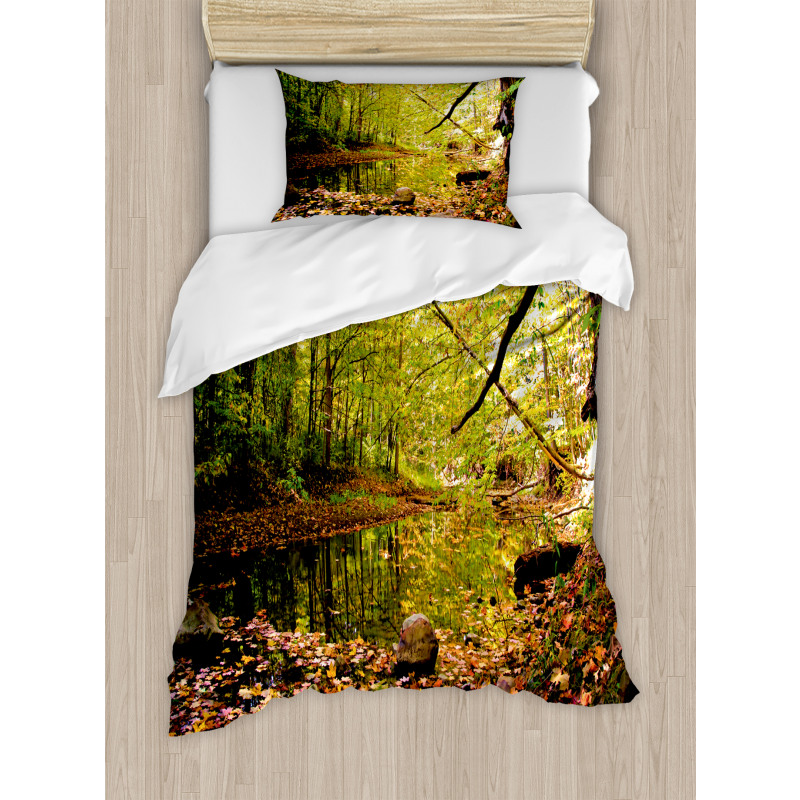 Pine River in Autumn Duvet Cover Set