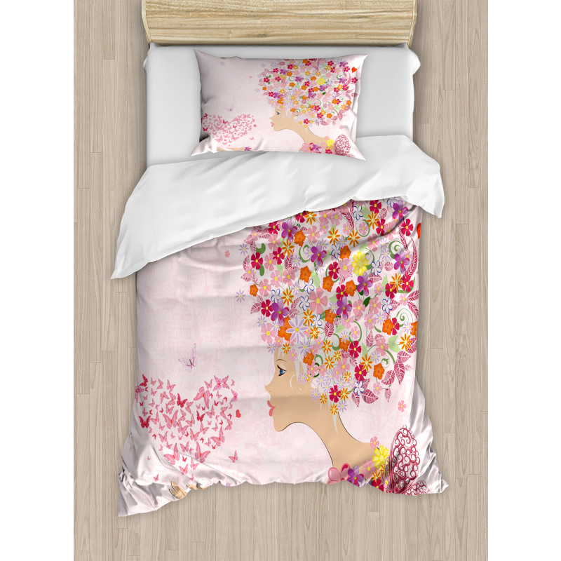 Flowers Girl Butterflies Duvet Cover Set