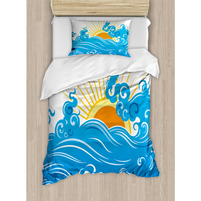 Curved Ocean Waves Sun Duvet Cover Set