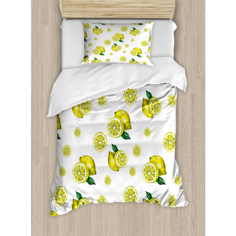 Lemon Slices Leaves Duvet Cover Set