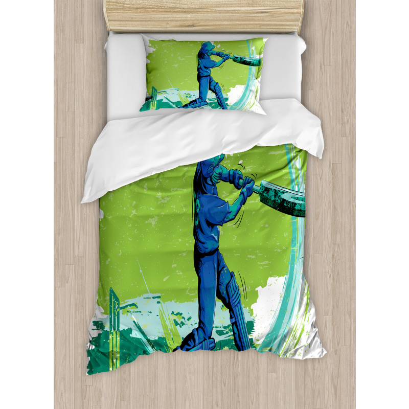 Cricket Player Pitching Duvet Cover Set