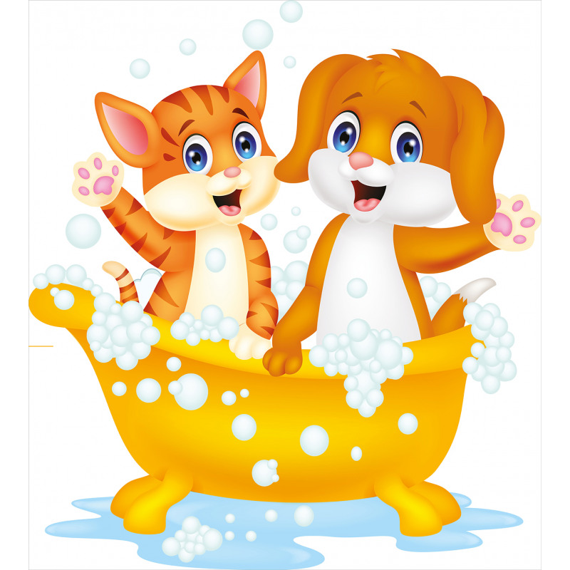 Cartoon Cat and Dog Bath Duvet Cover Set