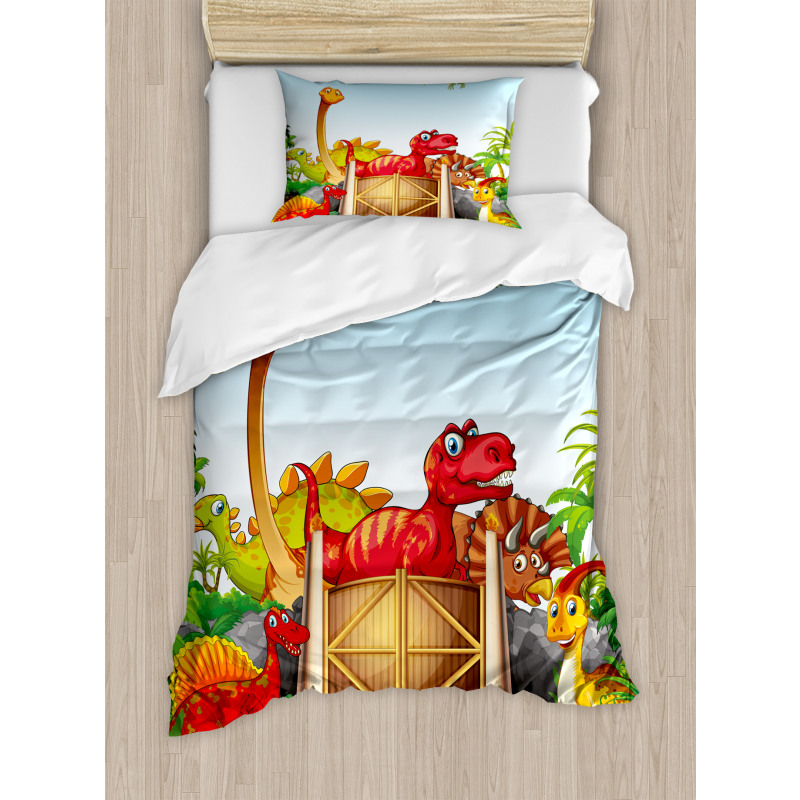 Cartoon Dinosaurs in Park Duvet Cover Set