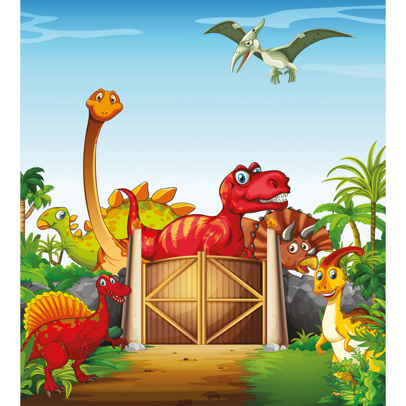 Cartoon Dinosaurs in Park Duvet Cover Set
