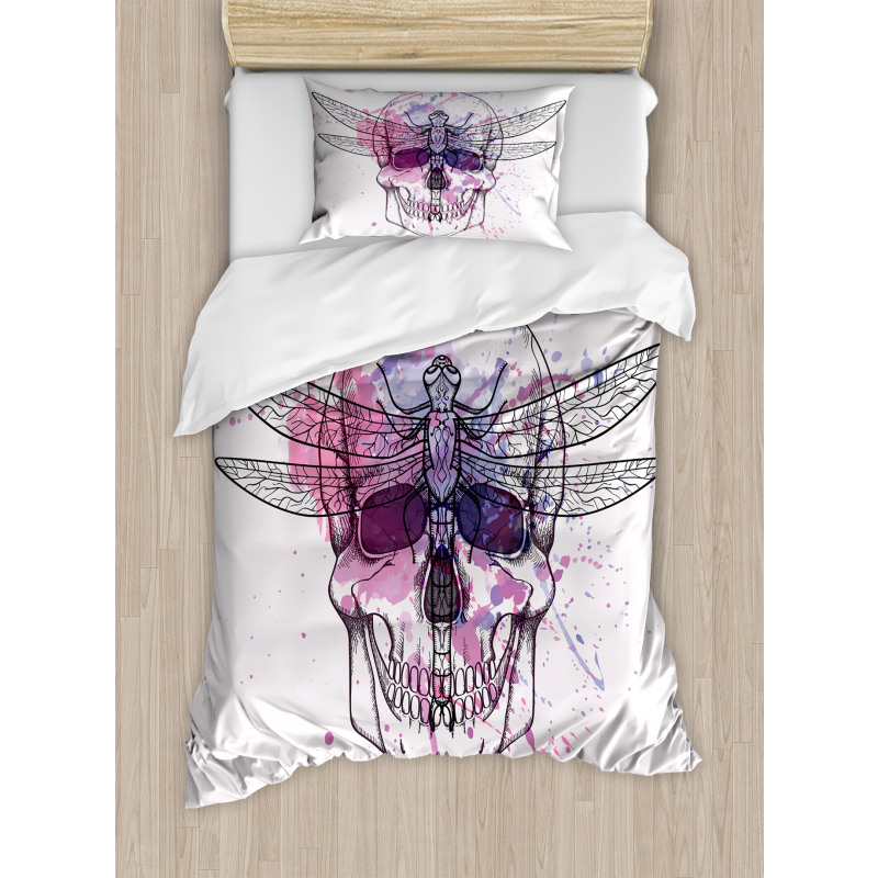 Skull Dragonfly Grunge Duvet Cover Set