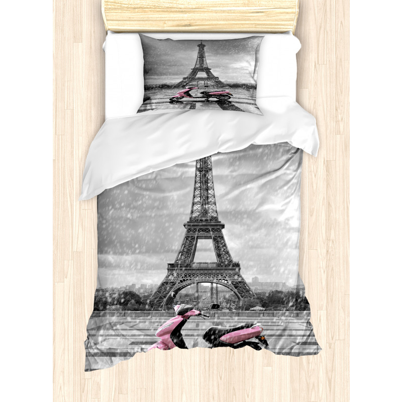 Paris Scene Moped Duvet Cover Set