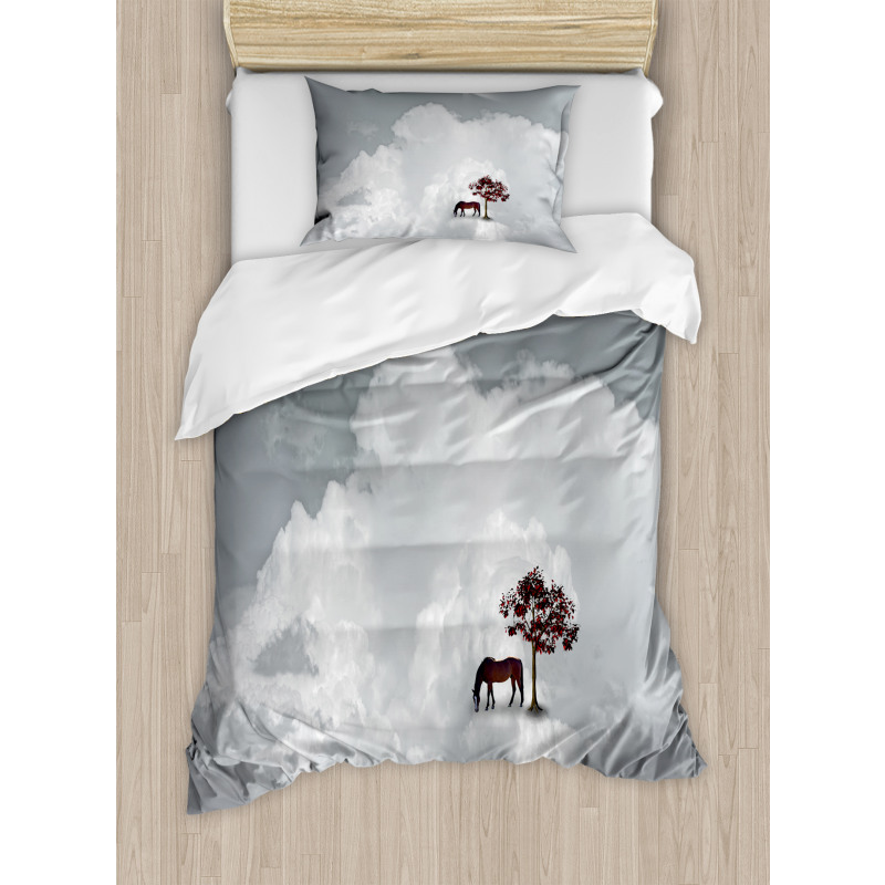 Horse Spring Tree Cloud Duvet Cover Set