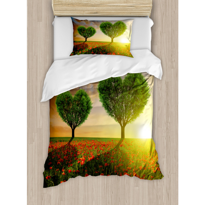 Poppies Heart Trees Duvet Cover Set