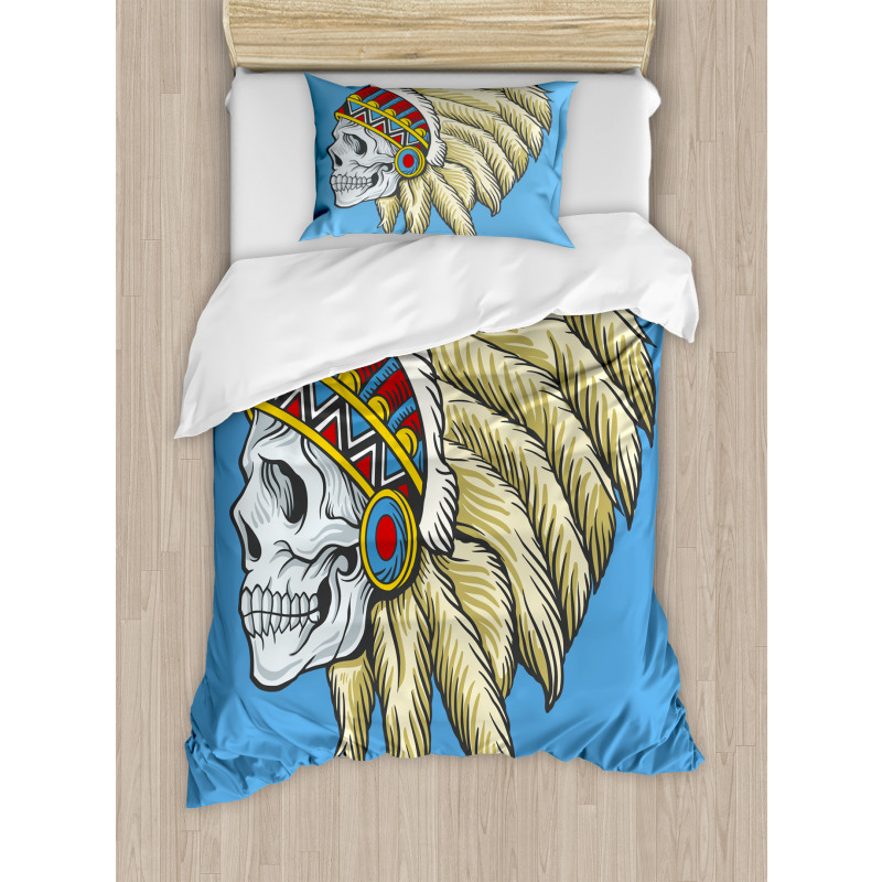 Skull with Feathers Folk Duvet Cover Set