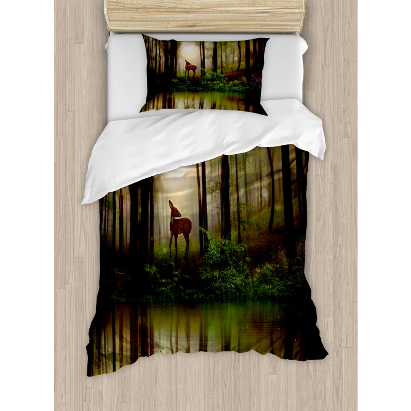 Baby Deer Foggy Lake Duvet Cover Set