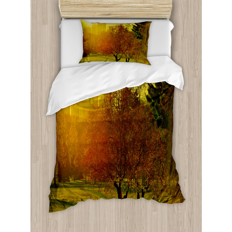 Sunset over City Park Duvet Cover Set