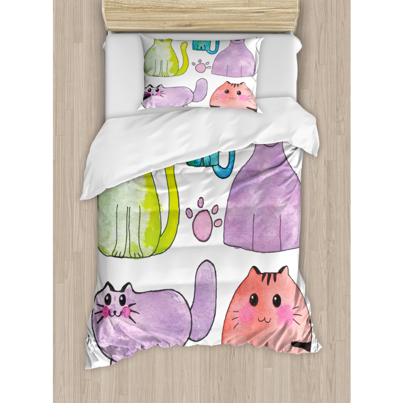 Cats in Watercolor Style Duvet Cover Set