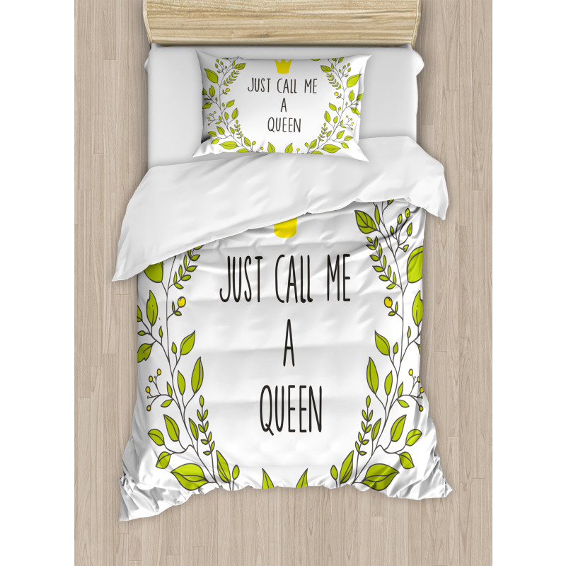 Green Wreath Words Crown Duvet Cover Set