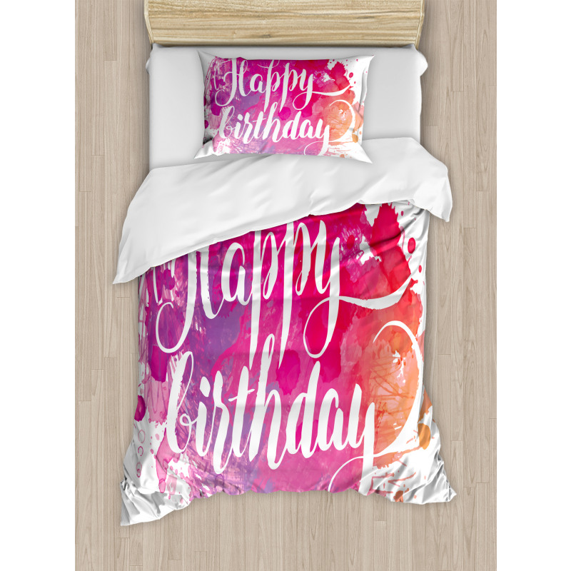 Watercolor Birthday Text Duvet Cover Set