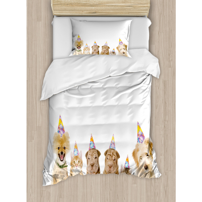 Dogs Cats at a Party Duvet Cover Set