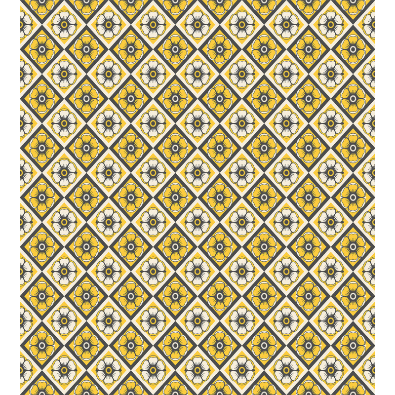 Yellow Tile Flowers Duvet Cover Set
