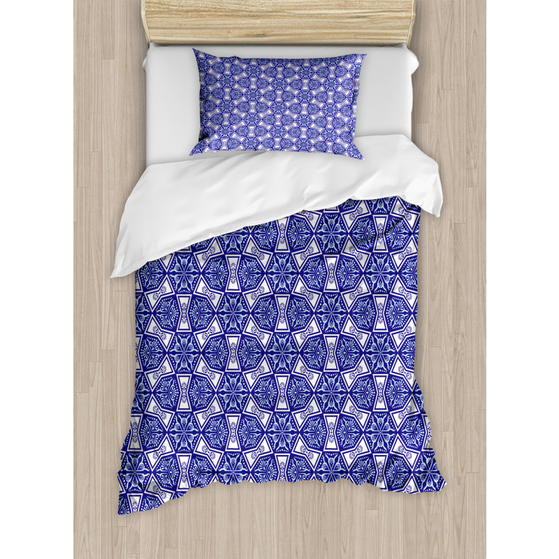 Indigo Floral Geometric Duvet Cover Set