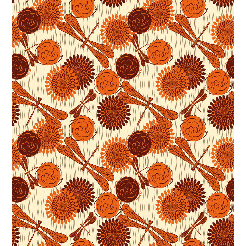 Orange Flowers Dragonfly Duvet Cover Set