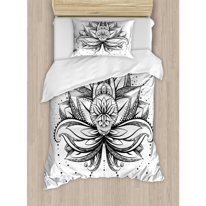 Ornamental Lotus Sketch Duvet Cover Set