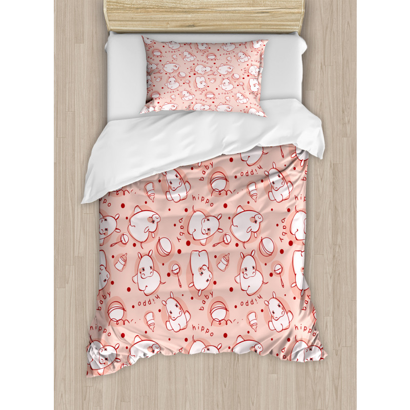 Hippo Pattern Duvet Cover Set