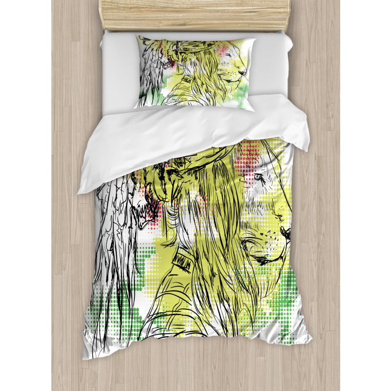 Sketchy Lion Head Digital Duvet Cover Set