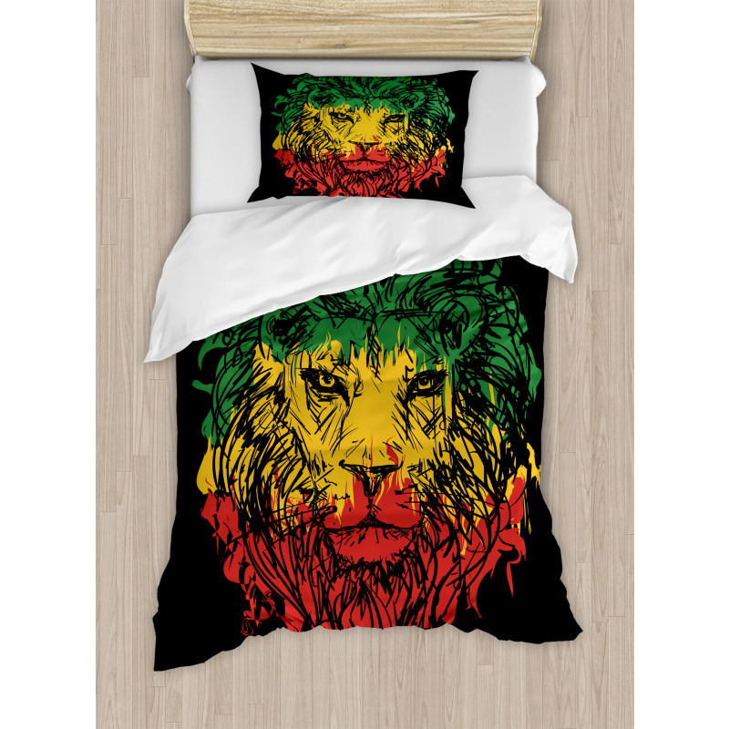 Grunge Lion Head Portrait Duvet Cover Set