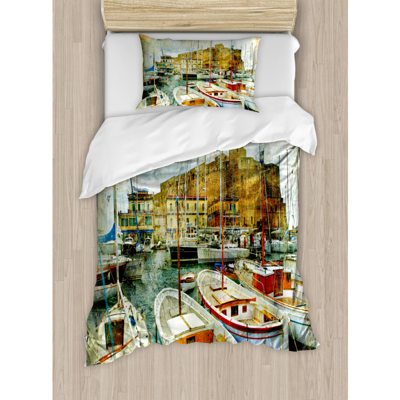 Boats in Naples Duvet Cover Set