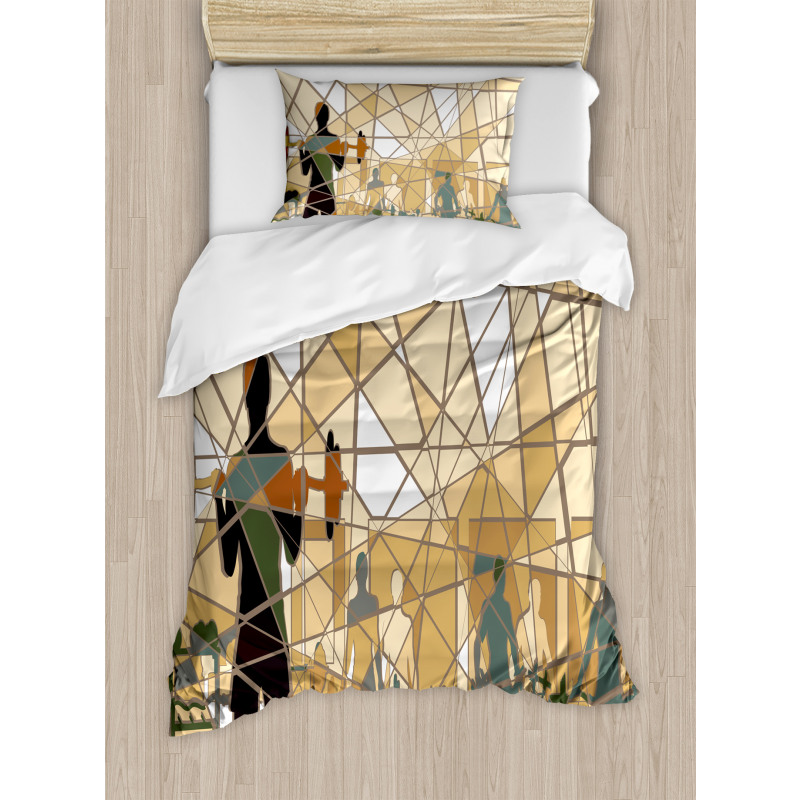 Mosaic People in Gym Duvet Cover Set