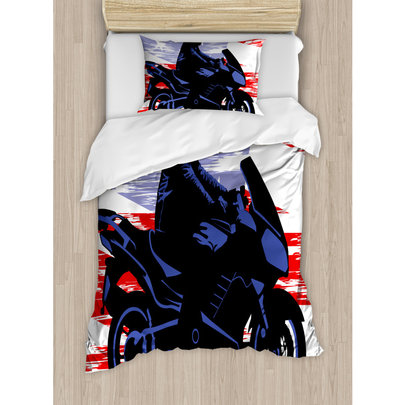 Man on Motorcycle Duvet Cover Set