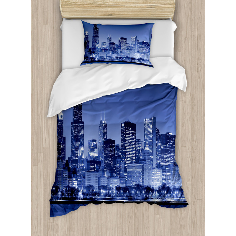 Chicago Skyline Night Duvet Cover Set