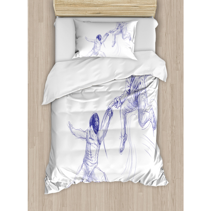 Fencing Duel Sketchy Duvet Cover Set