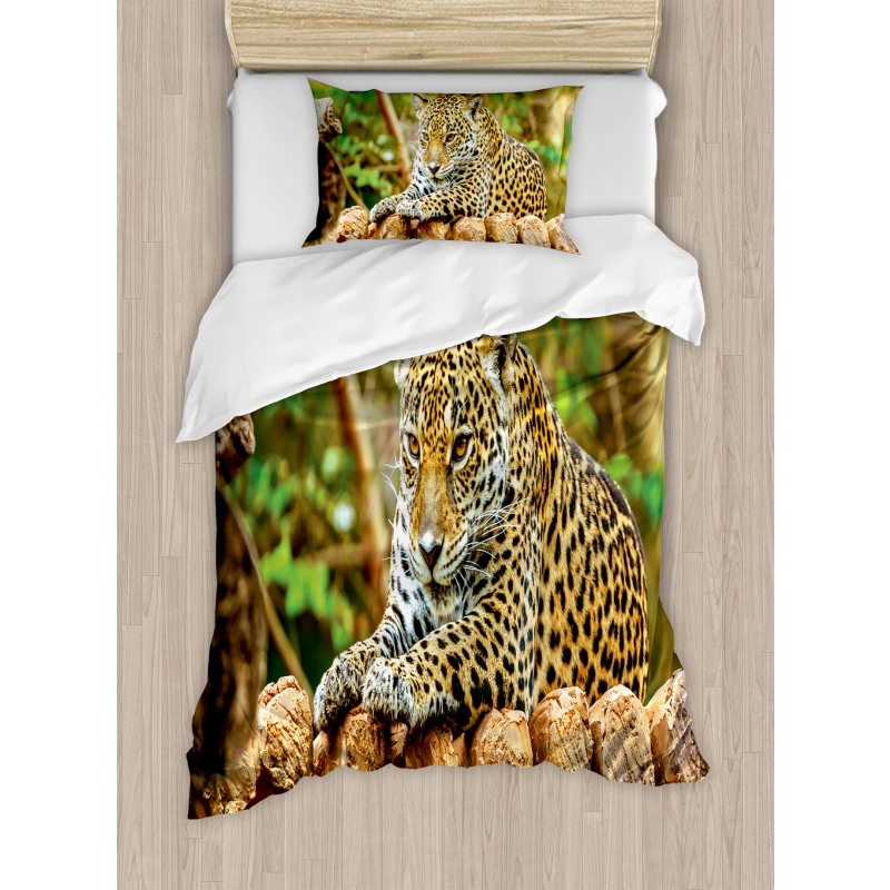 Jaguar on Wood Wild Feline Duvet Cover Set