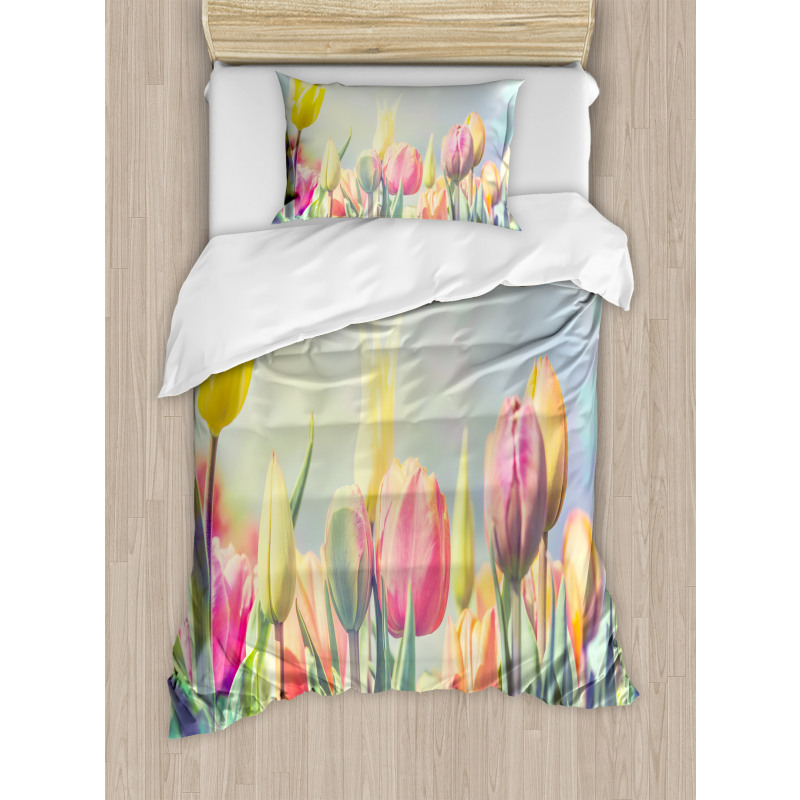 Tulips Flower Bed Park Duvet Cover Set