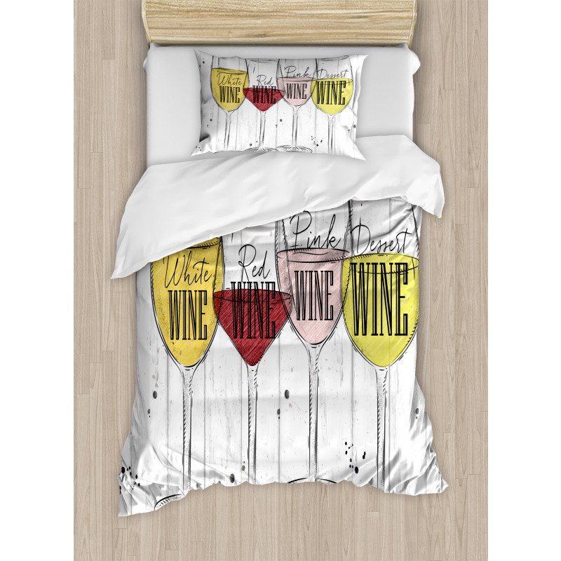 4 Types of Wine Rustic Duvet Cover Set