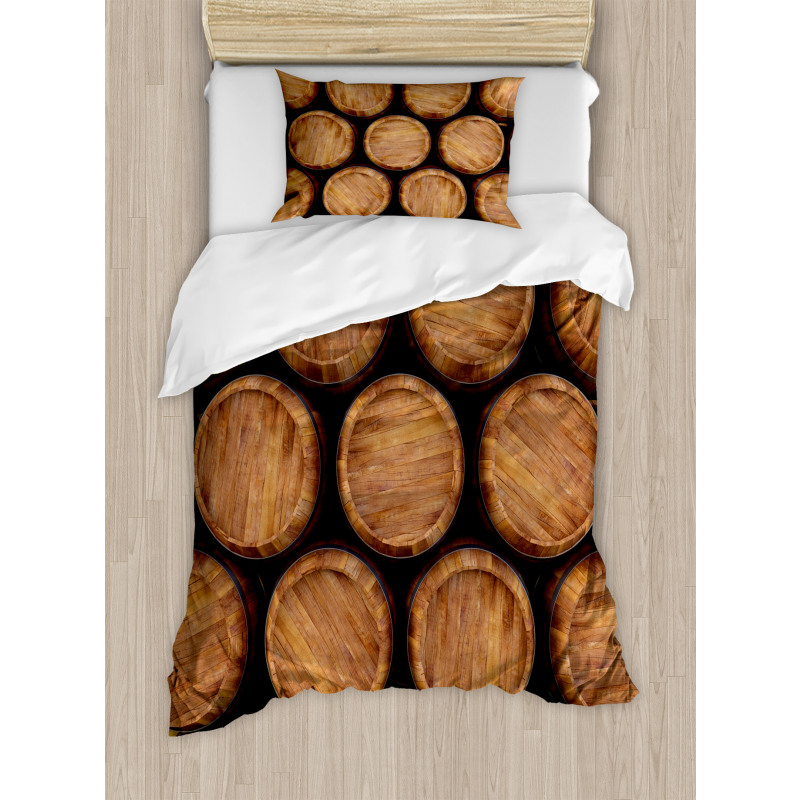 Wall of Wooden Barrels Duvet Cover Set