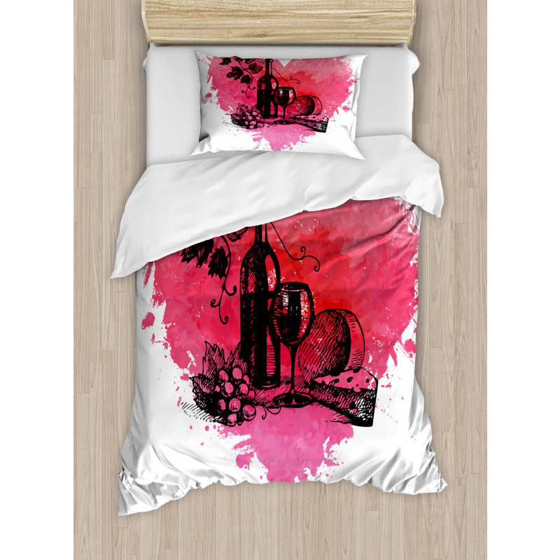 Sketch Watercolor Heart Duvet Cover Set