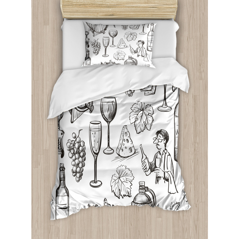 Gourmet Wine Set Sketchy Duvet Cover Set