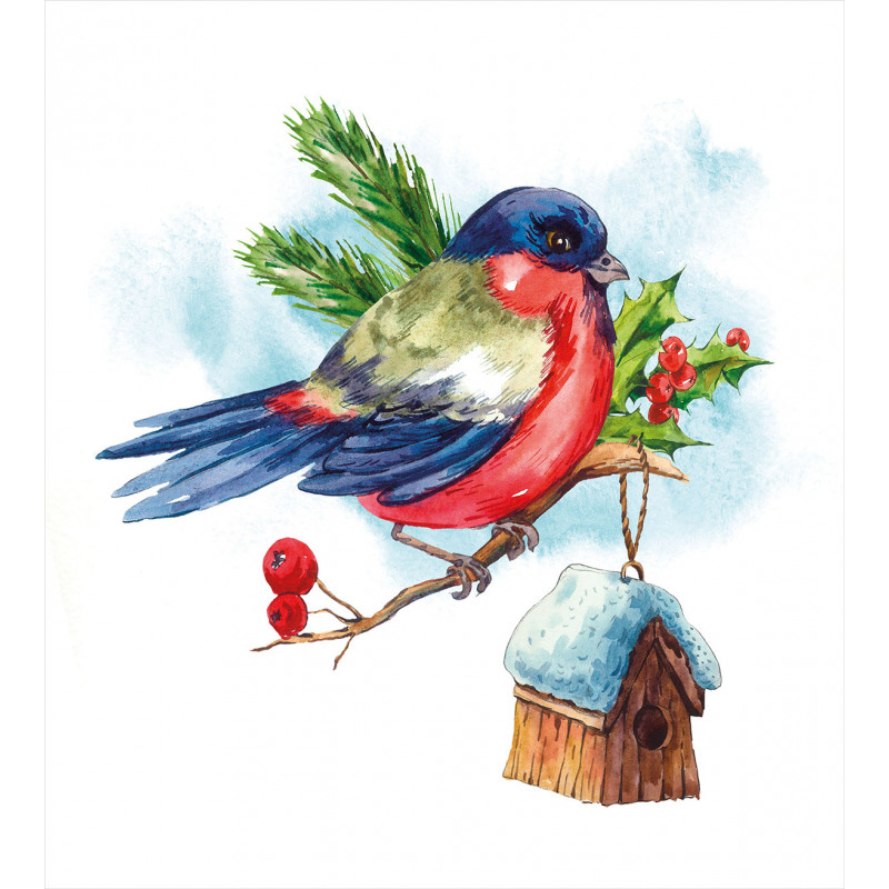 Christmas Bird Holly Pine Duvet Cover Set